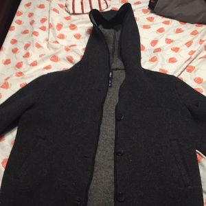 Grey Jacket W/ Hoodie , pockets and buttons